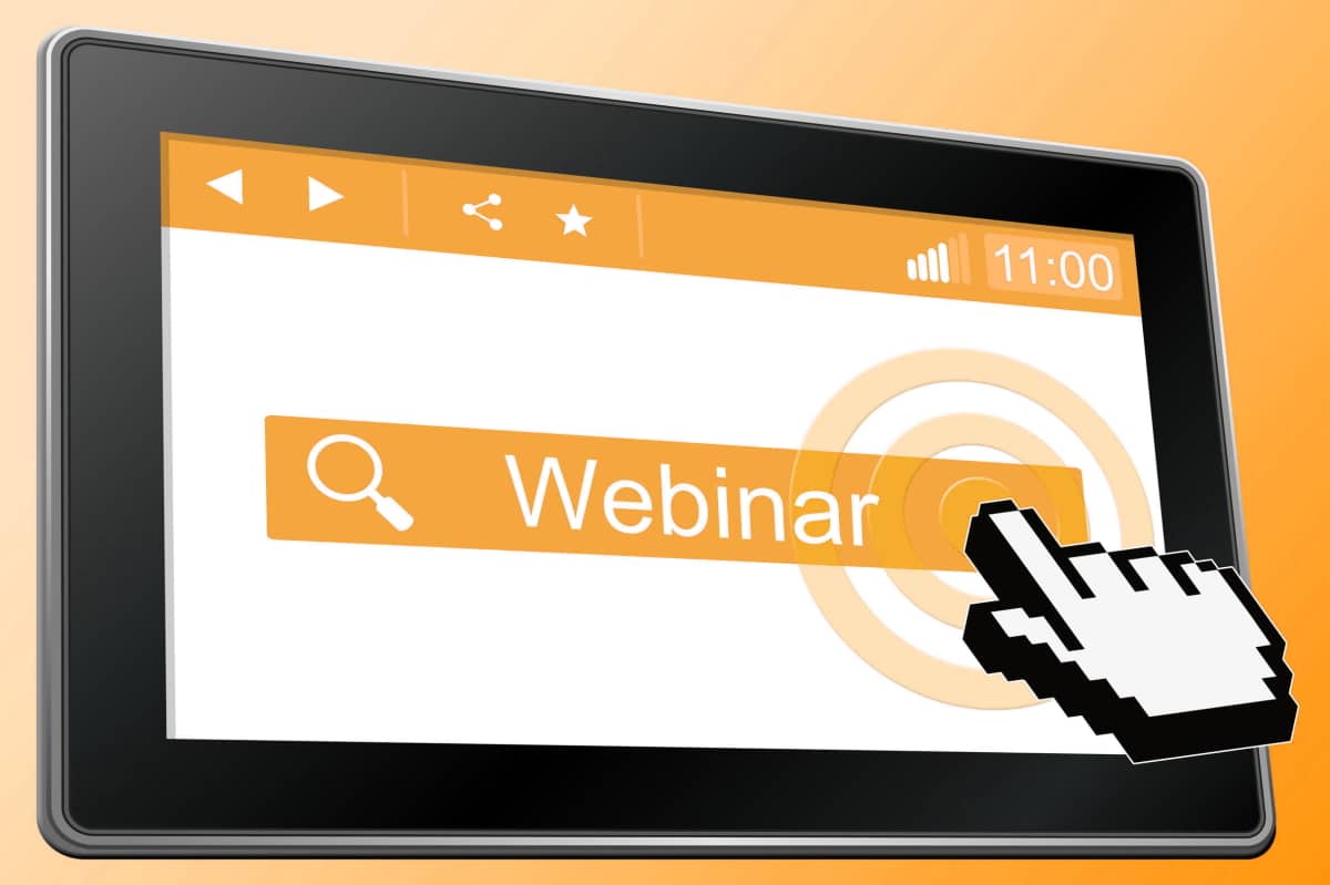 Tablet mit Webinar-Illustrierung
